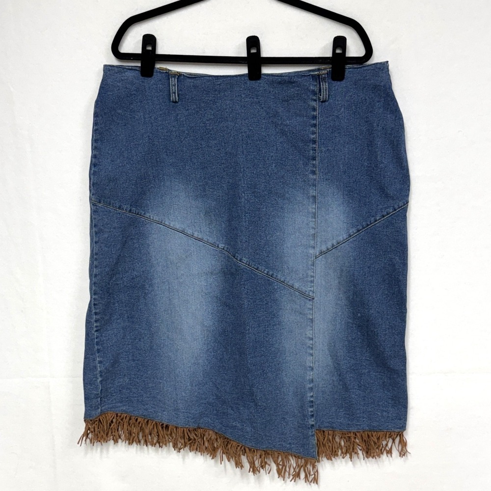 Vintage Me & You Denim Maxi Skirt, Size 3X Fringe Patchwork Boho Western Y2K 90s
